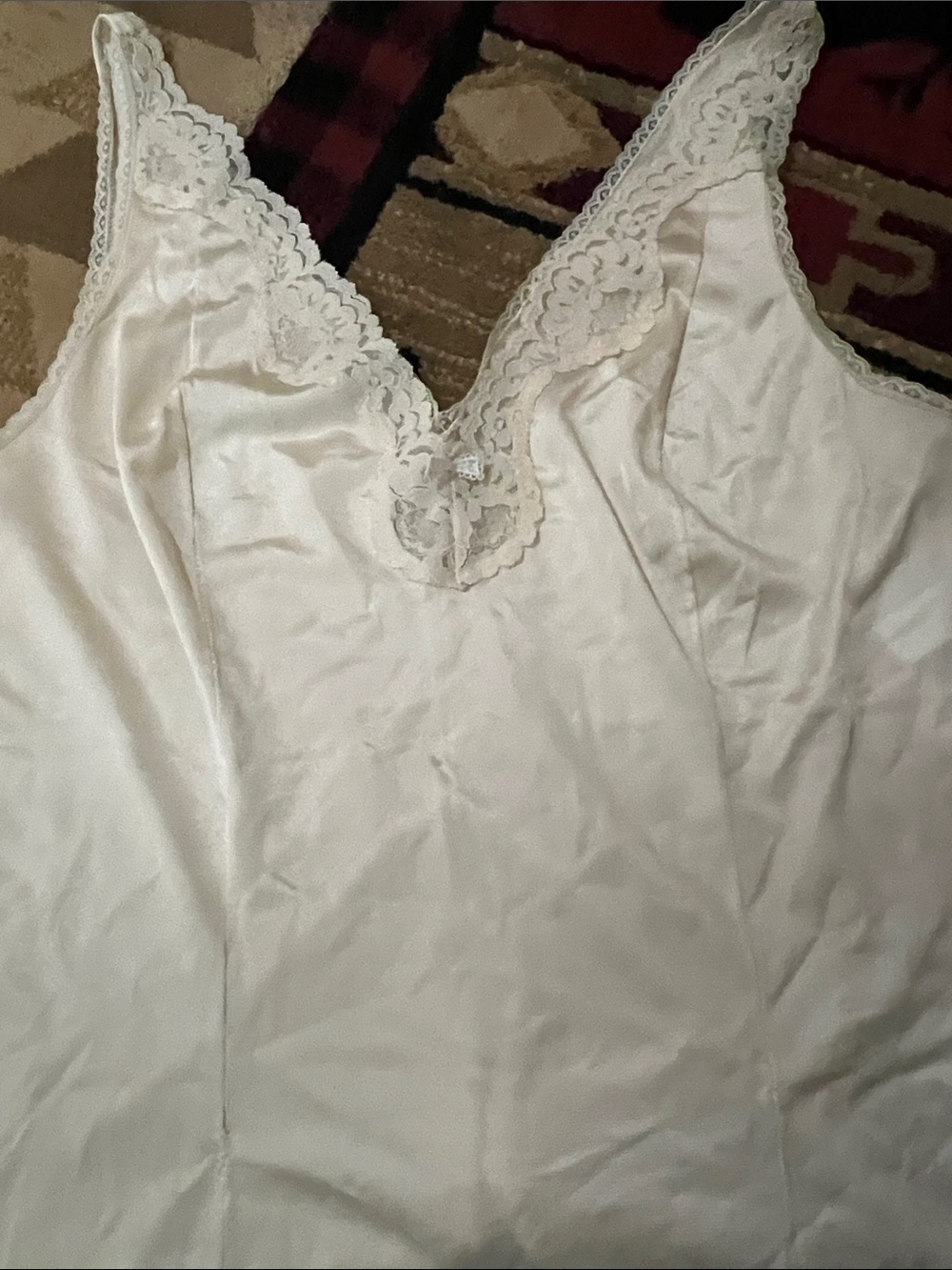 Vintage Sears Ivory Satin Lace-Trim Chemise